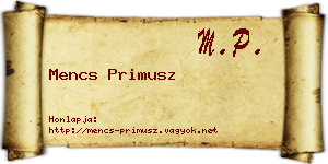 Mencs Primusz névjegykártya